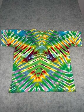 Vintage Tie Dye Henley Shirt XL LIXIN 3 Button Hippie Festival Tee
